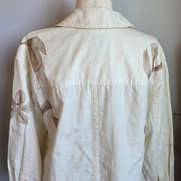 Madewell New Cream Embroidered Linen Tropical Floral Shirt Jacket Size Large - Picture 11 of 15
